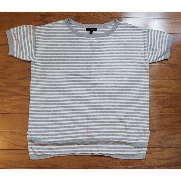 Banana Republic Short Sleeve Gray & White Striped Pullover Sweater Size Large - Picture 10 of 11